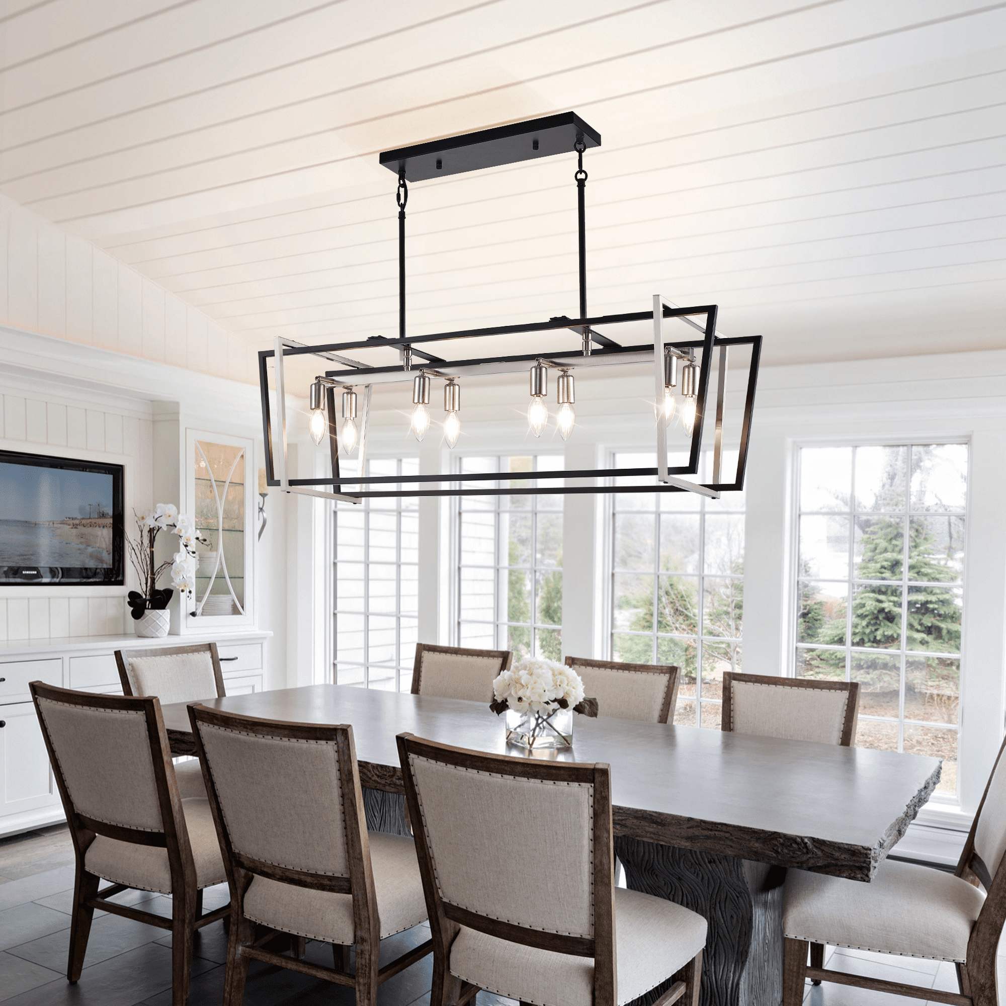 bokifol 8-Light Dining Room Light Fixture,36" Modern Rectangle Kitchen Island Lighting,Farmhouse Chandeliers for Dining Room