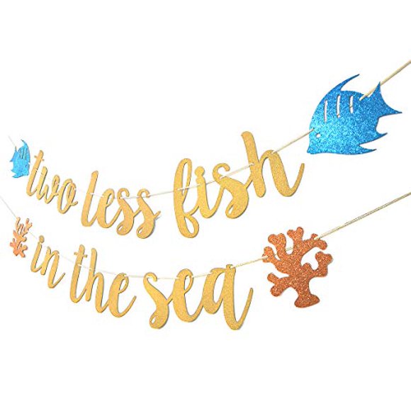 Bannière Pailletée Or Deux Moins de Poissons dans la Mer pour Décoration de Fête de Fiançailles Thème Nautique Mer Mariage Ancre Croisière