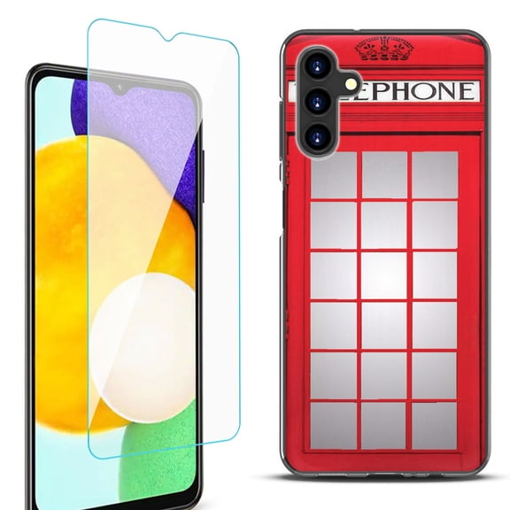 Slim-Fit Protective Fashion Phone Case (Black) for Samsung Galaxy A13 5G, with Tempered Glass Screen Protector, by OneToughShield ® - Phone Booth Red