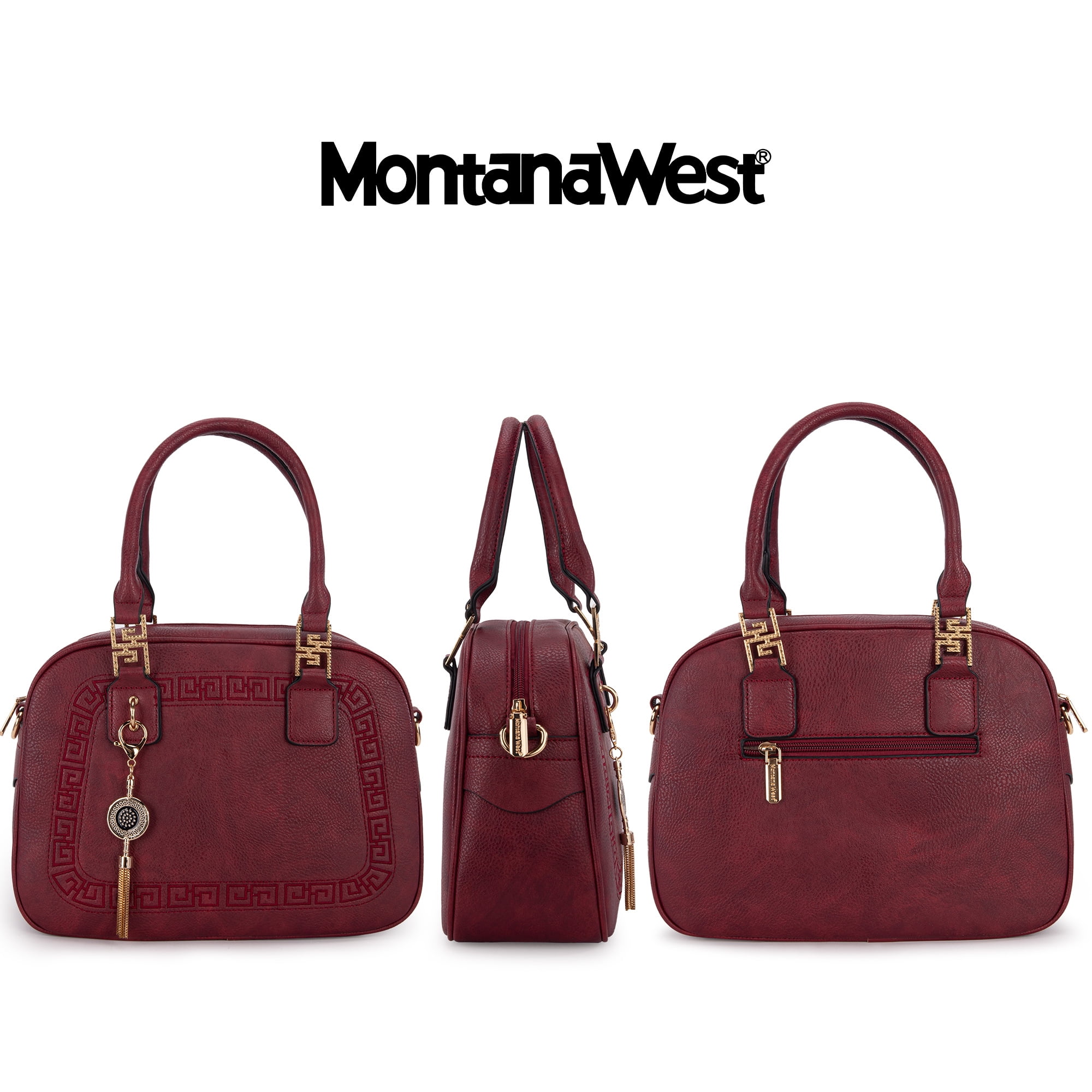 Montana West Small Top Handle Purse for Women Crossbody Satchel Handbag Barrel Bag, Burgundy