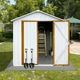 thumbnail image 3 of iRerts Garden Shed, 4FT x 6FT Outdoor Storage Shed Storage House, Metal Outdoor Shed Tool Shed with Lockable Door and Apex Roof, Outside Sheds for Backyard Garden Patio Lawn, White+Yellow, 3 of 6