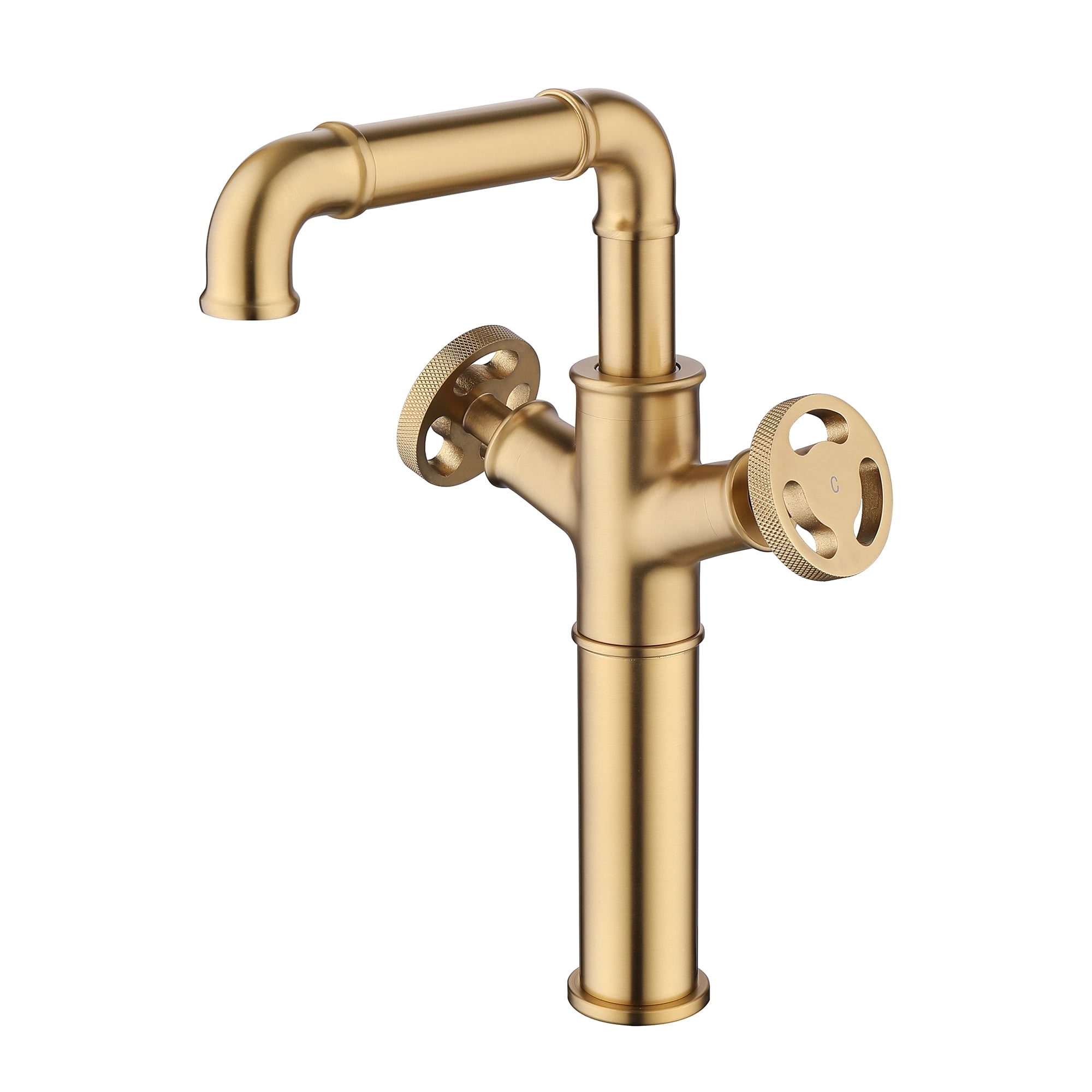 Double Handle Deck Mounted Industrial Pipe Bathroom Vessel Sink Faucet