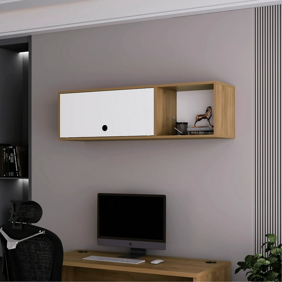 Natural Oak And White Wall Cabinet With Clean Look Door Rustic Charm