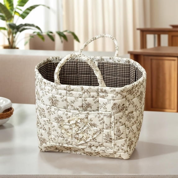 Car Storage Basket Organizer, Large Capacity Quilted Fabric Bin with Handles, Foldable Car Trunk Back Seat Storage for Groceries, Home Closet Use, Style-F