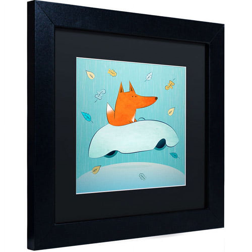 Carla Martell 'Fox in Car' Black Matted Framed Art