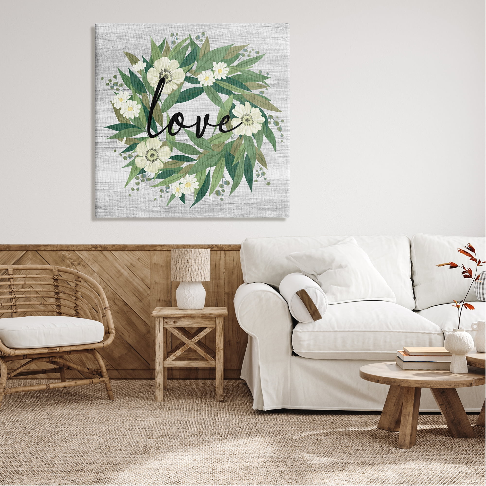 Stupell Industries Love Typography White Blossom Wreath Country Botanicals Graphic Art Gallery Wrapped Canvas Print Wall Art, Design by Ziwei Li