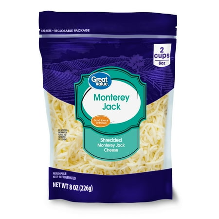Great Value Monterey Jack Shredded Cheese, 8 oz Bag