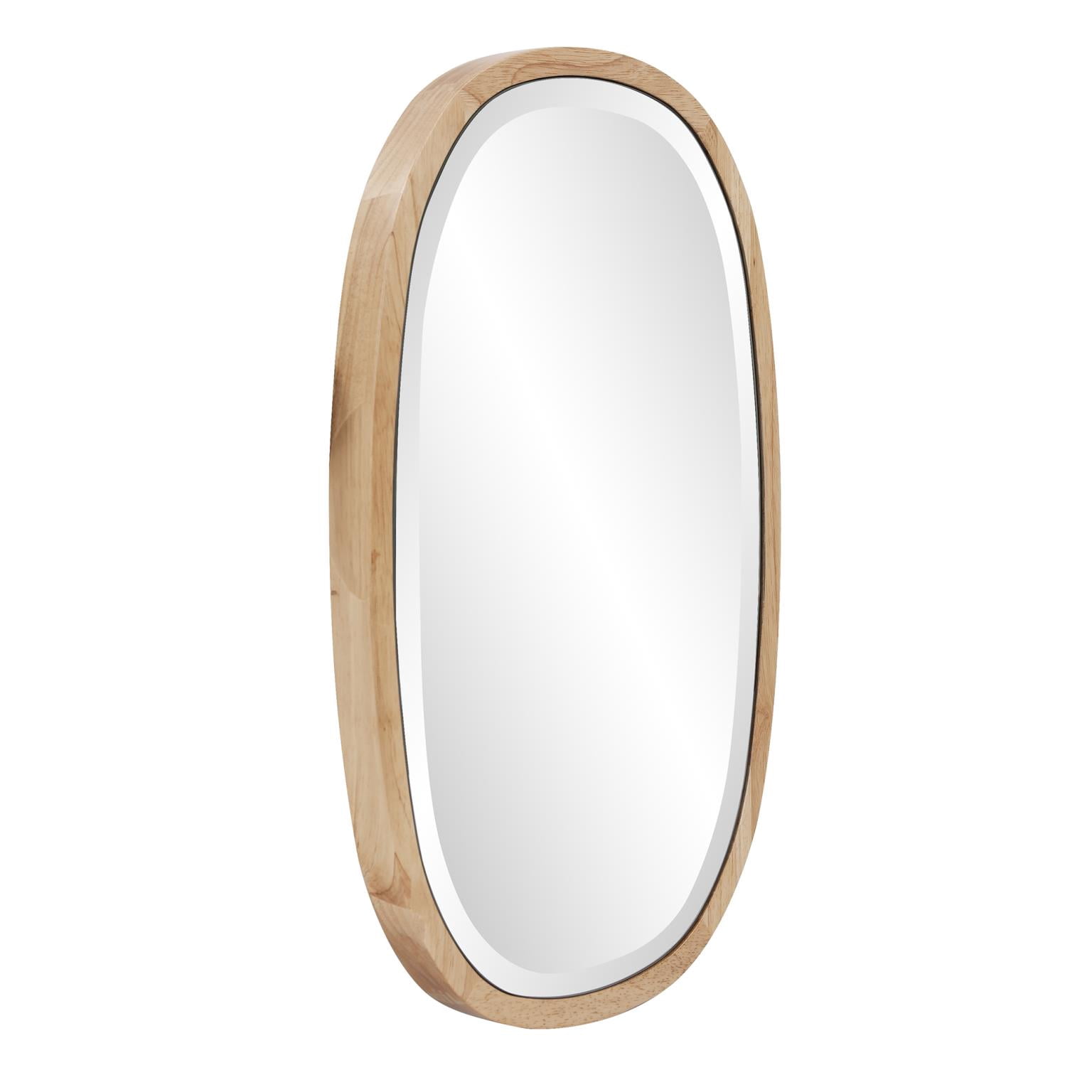 Tyler Dillon Oval Beveled Wall Mirror with Polished Wood Frame - 26"H x 15.75"W