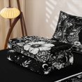 thumbnail image 5 of Erosebridal Spooky Black Cat Zipper Twin Comforter Sets with Fitted Sheet and 2 Pillowcases, Boho Crescent Moon Flower Zipper Bedding Set for Boys Girls, Black White, Black Reversible, 5 of 7