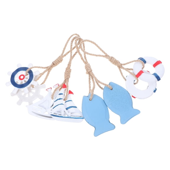 Masteelf 4pcs Nautical Beach Wooden Ship Wheel Wooden Anchor With Rope Nautical Boat Steering Wheel Rudder Anchor Wall Art Decor Door Hanging Ornament