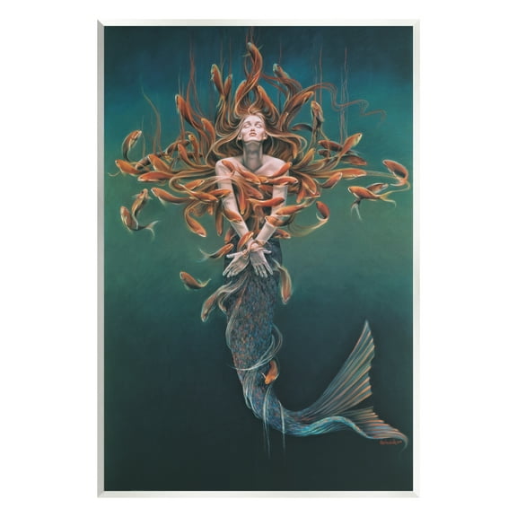 Stupell Industries Mermaid Fish Swirling Painting Fairy Tales & Fantasy Painting Unframed Art Print Wall Art
