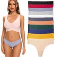 thumbnail image 2 of Fengactive Womens Low Rise Seamless Thong Panties Ribbed Knit Scalloped Trim Cotton Crotch Underwear for Women, 2 of 3