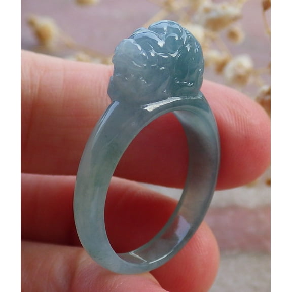Certified Icy Green Burma 100% Natural A JADE Jadeite Dragon Pi Xiu RING USA. 8 RING 658902 TN