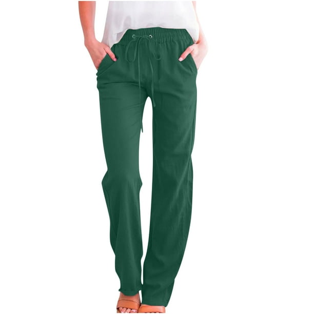 Pantalones de mujer de cintura alta y pierna ancha - Pantalones informales elásticos con cordón y bolsillos, tallas S-XXXL