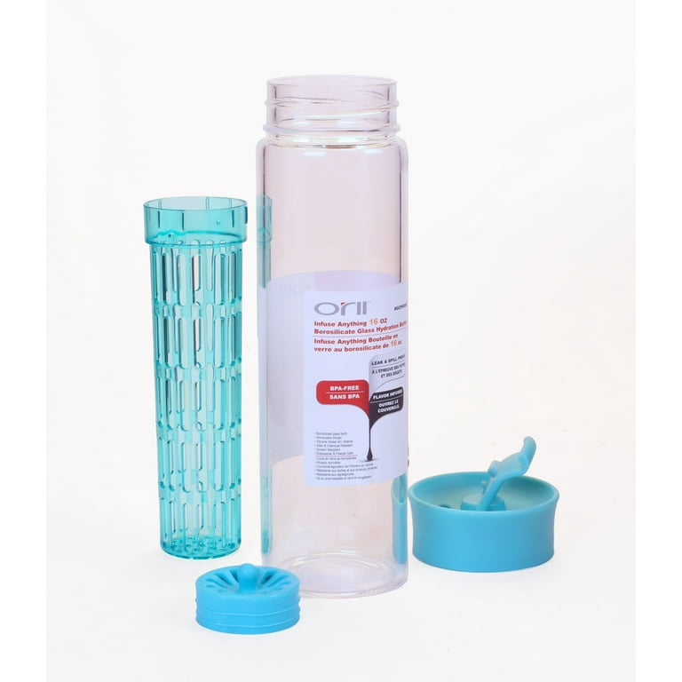 Orii Turquoise BPA Free Glass Hydration Water Bottle with Fruit Infuser for Flavorful Refreshment, 16oz, Size: 16 oz, Blue