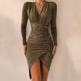 thumbnail image 5 of Vestido tubo para mujer, vestido de noche corto, abertura lateral, dobladillo irregular, vestido de cóctel, vestido mini sexy con escote en V profundo, vestido de fiesta de manga larga,, 5 of 5