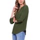 thumbnail image 4 of INSPIRAR CHIC Camisa de botón con cuello en V para mujer, con mangas 3/4 y detalles plisados, blusa casual XL Verde ejército, 4 of 6