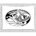 thumbnail image 1 of Celtic Tapestry, Druidic Astronomical Symbol of Unicorn Water Horse in Circle Pattern Artwork, Wall Hanging for Bedroom Living Room Dorm Decor, 60W X 40L Inches, Black and White, by Ambesonne, 1 of 2