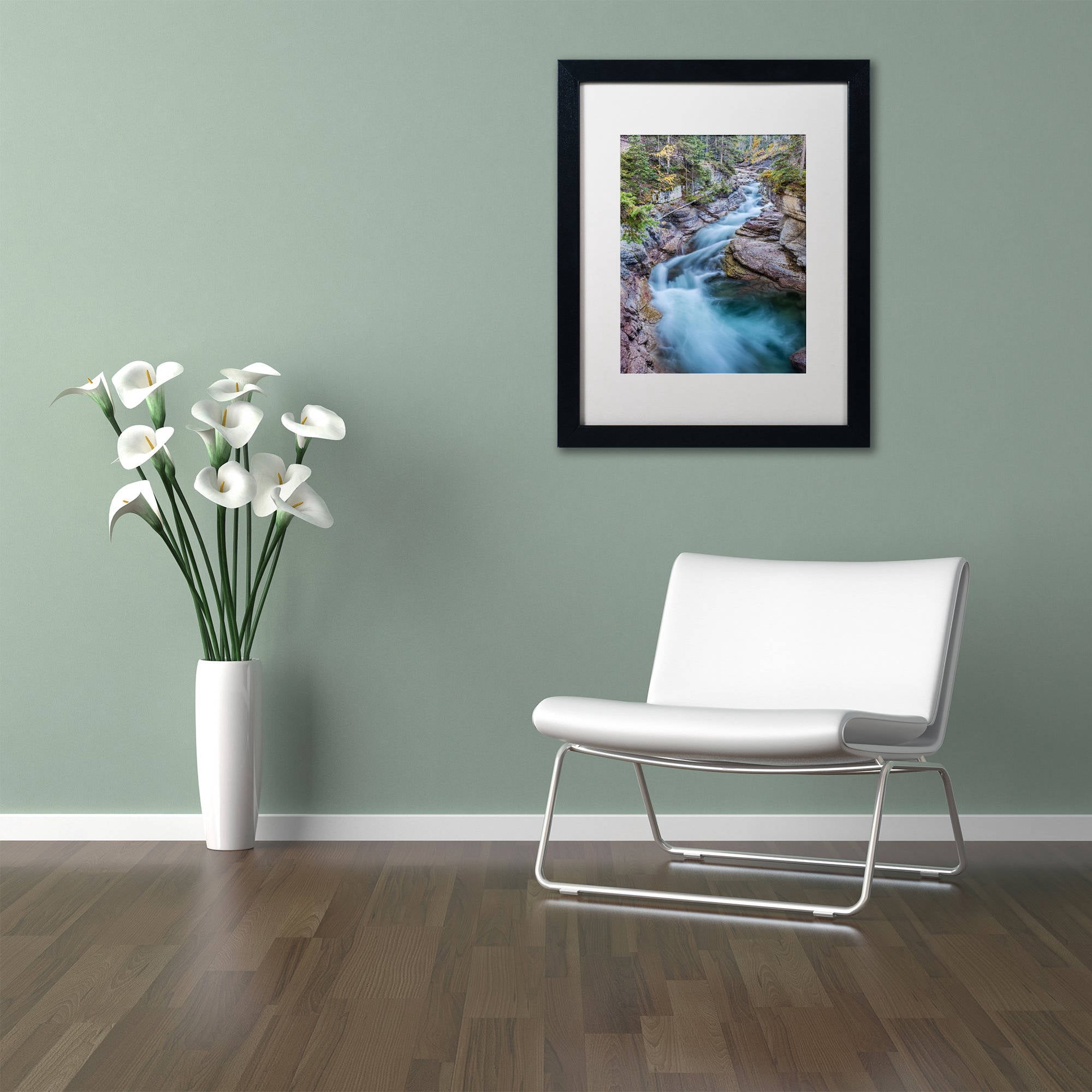 Trademark Fine Art 'Maligne River' Canvas Art by Pierre Leclerc, White Matte, Black Frame