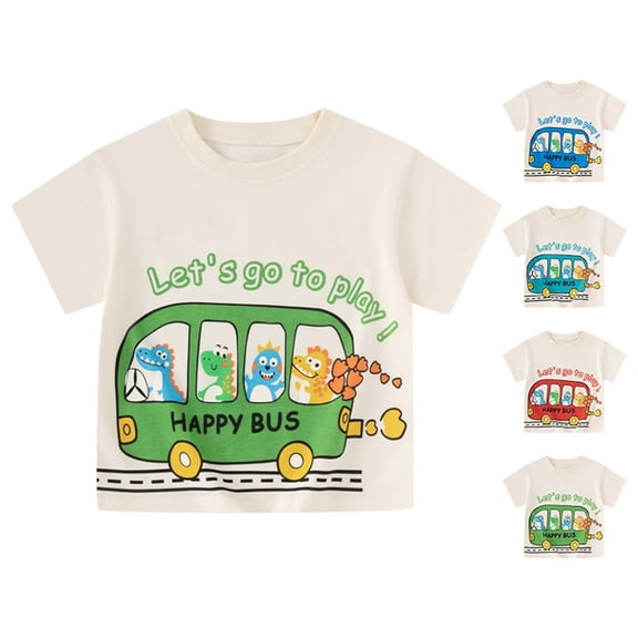 Boys T Shirts Kids Dinosaur Graphic Round Neck T Shirt Casual School Outfit Boys' Tops Red 3-4 Years