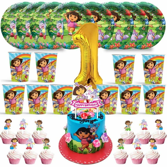 Dora The Explorer Birthday 1st Cups Party Supplies Plates Fans Decorations Cake Topper Decor