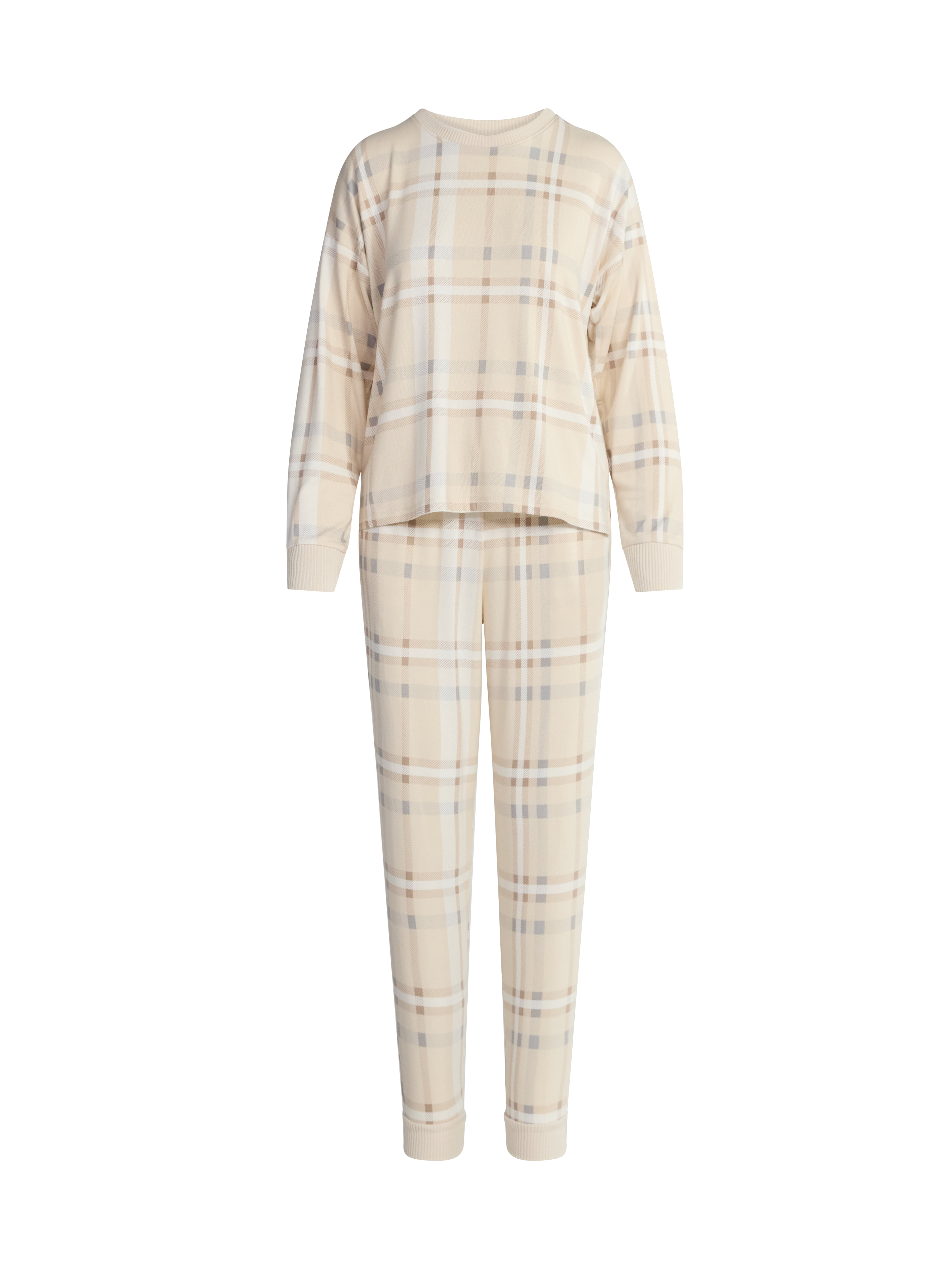 Joyspun Women's Cozy Lounge Collection Hacci Knit Long Sleeve Top and Joggers Pajama Set, Sizes XS-3X