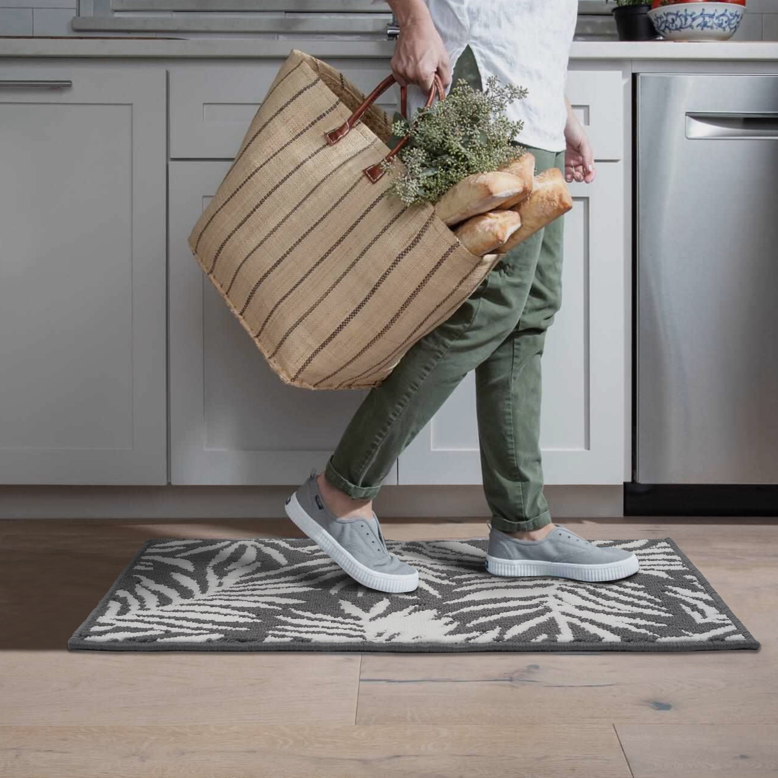 (2 pack) Mainstays Jacquard High Low Loop Kitchen Mat 18"x 27" Gray & Arctic White