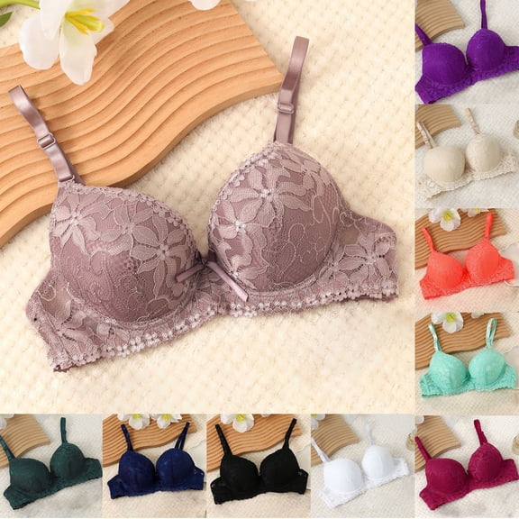 Hilenly Push Up Bras for Women Lightly Pad Underwire Bra Soft Supportive Lace Balconette