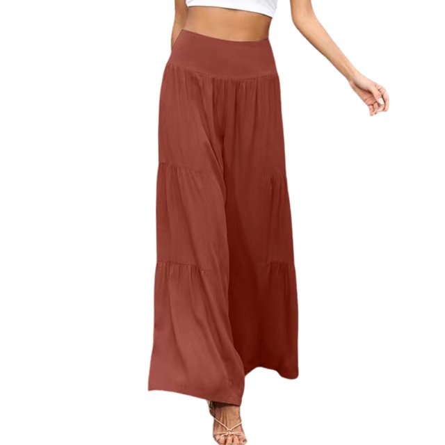 MAWCLOS Pantalon Palazzo Large Taille Haute pour Femmes, Rouge Brique, Taille m