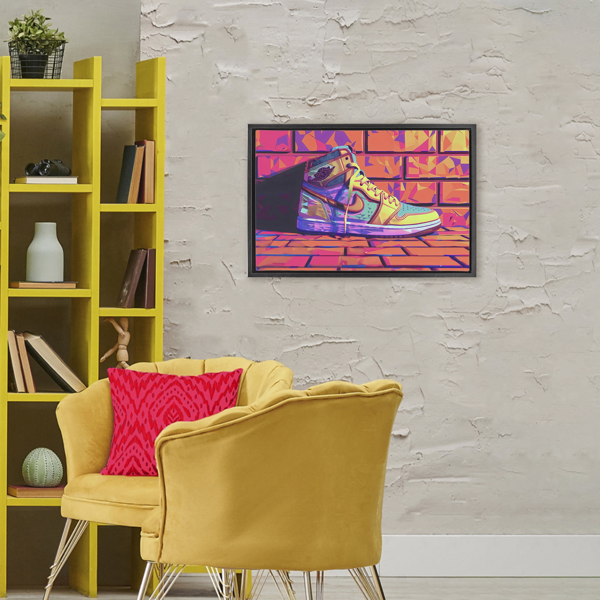 Stupell Industries Sneaker with Vibrant Geometric Hues Black Framed Floater Canvas Wall Art, design by Creative Studio