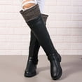 thumbnail image 2 of Platform Knee High Boots for Women Casual Leather Knit Wide Calf Over The Knee Tall Riding Boots Winter Fall, 2 of 5