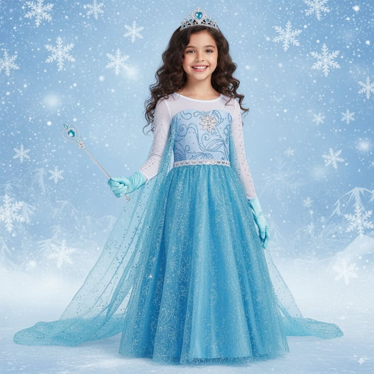 blue dress like elsa Posh Peanut Girl's Disney Frozen Elsa Tulle Dress in Blue, 10Y-12Y, Viscose from Bamboo