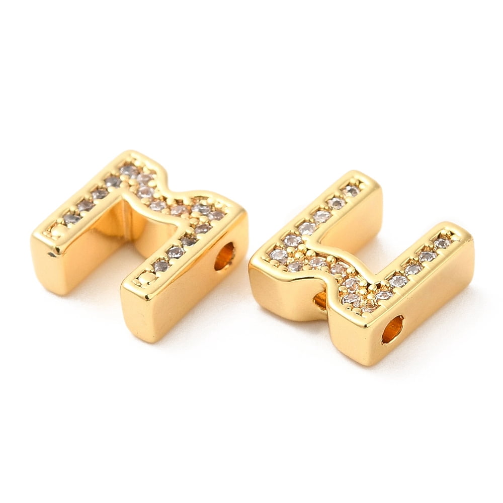 20 pc Brass Micro Pave Cubic Zirconia Beads Real 18K golden Plated Letter M 8.5x8x3.5mm Hole: 1.2mm