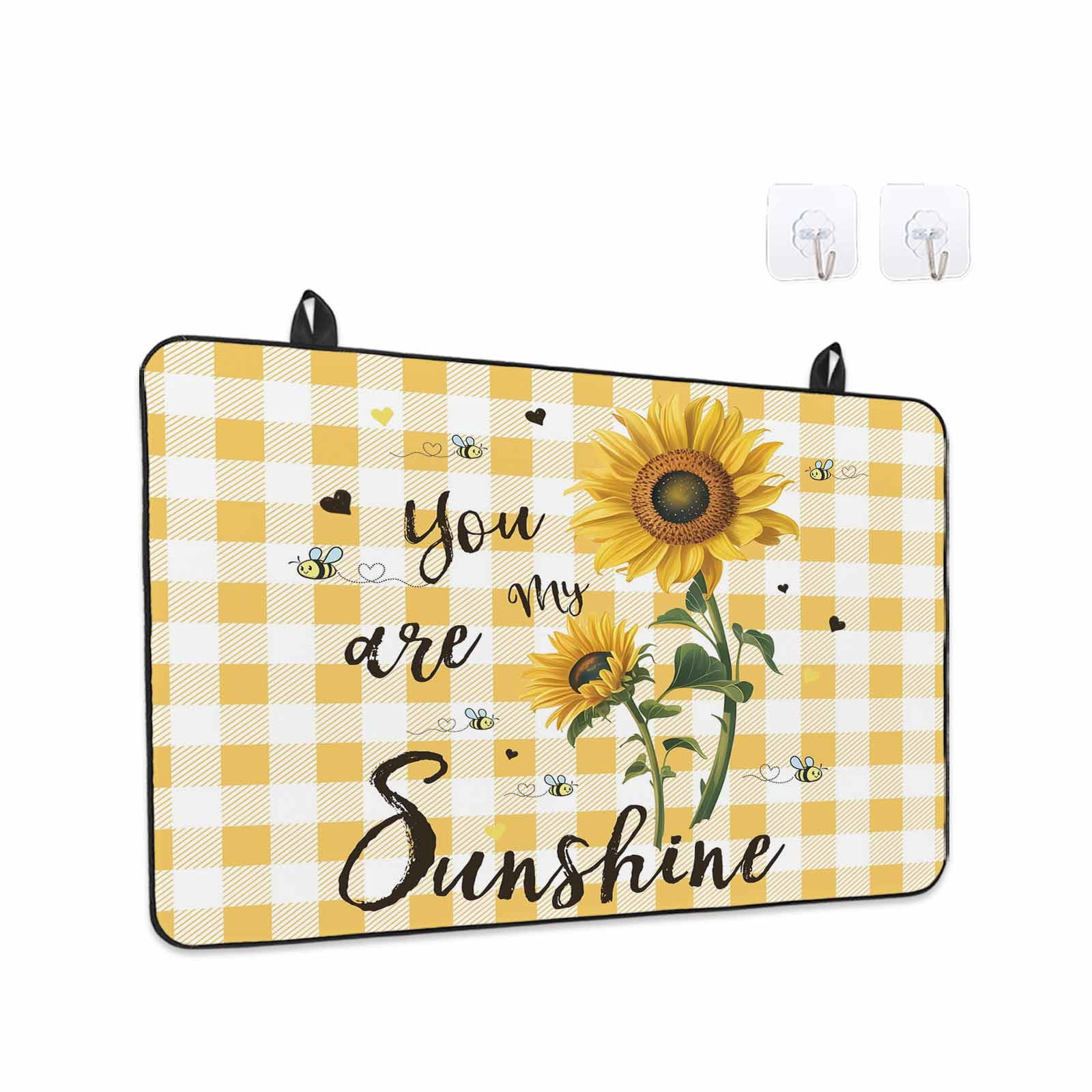 Sunflower Stove Top Cover for Electric Stove, Heat-proof & Non Slip Glass Top Stove Cover Protector, Yellow Plaid Lattice You Are My Sunshine Kitchen Flat Cooktop Rubber Mat 36x21 Inches
