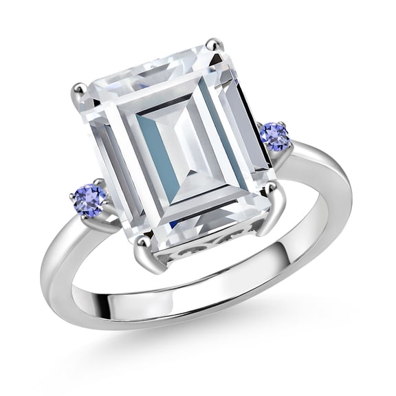 Gem Stone King 925 Sterling Silver Blue Tanzanite Ring Set with Moissanite (7.46 Cttw) (Size 7)