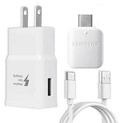 Fast Adaptive 15W Wall Adapter Charger For Samsung Galaxy Tab A7 Lite - Includes Type C / USB-C 10ft (3m) Long Cable and OTG Adapter - Rapid Charging - White