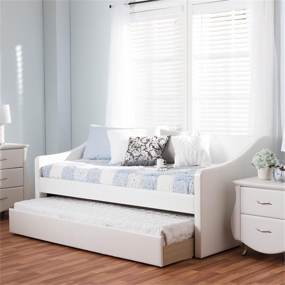 Baxton Studio Barnstorm Modern and Contemporary Faux Leather Upholstered Daybed with Guest Trundle Bed, White