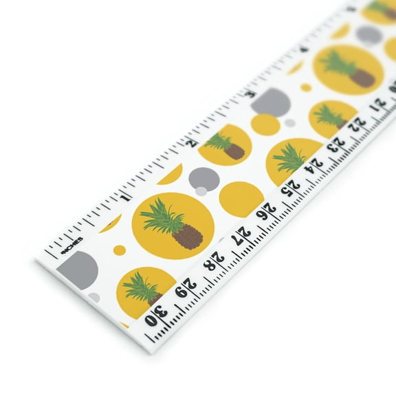 Pineapple Fruit Summer Fun Happy Tropical on Yellow 12 Inch Standard and Metric Plastic Ruler