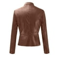 thumbnail image 6 of zfwon Ladies Faux Leather Jackets PU Moto Motorcycle Classic Biker Jacket Zip Up Short Outwear Basic Slim Fit Cropped Coat Vintage Bomber Jackets Autumn Long Sleeve Coat, 6 of 7