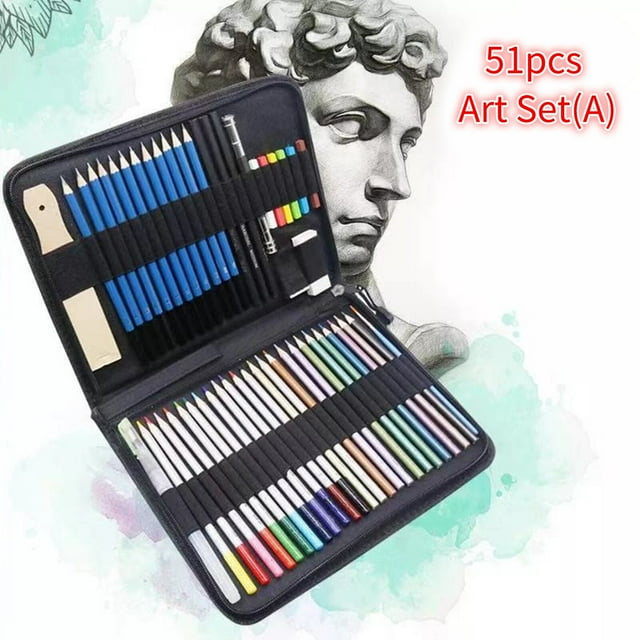 51-Piece Colored Pencils Set Drawing Pencils and Sketch Kit Includes Metallic Color Pencils Water-soluble Color