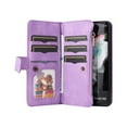 thumbnail image 2 of Multifunctional Case for Samsung Z Fold 3,[RFID Blocking] 9 Credit Cards Holder with Wrist Strap, Premium PU Leather Zipper Wallet Purse Magnetic Flip Phone Cover for Samsung Galaxy Z Fold 3, Purple, 2 of 12