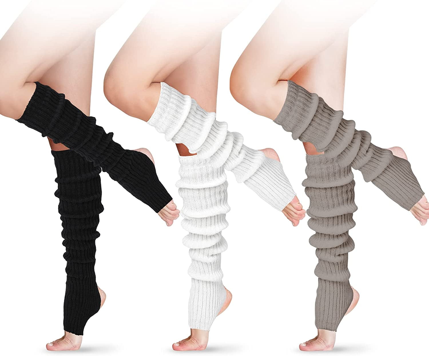 3 Pairs Women Winter Long Stirrup Yoga Leg Warmers 24 Inch Over the