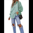 thumbnail image 2 of Blusa Estilo Boyfriend A Rayas con Puños Fruncidos para Mujer, Estilo Túnica Informal con Mangas con Volantes y Bolsillos, Rayas , Talla M, 2 of 7