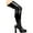 Black PU, variant on THRILL, 5 Chunky Heel Thigh High Stretch Boots.