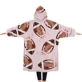 thumbnail image 2 of Oversized Wearable Blanket Hoodie,Pink Footballs with Bows Pattern Sherpa Blanket Hoodie with Super Pockets,Super Warm Fuzzy Pullover for Women & Men, 2 of 6