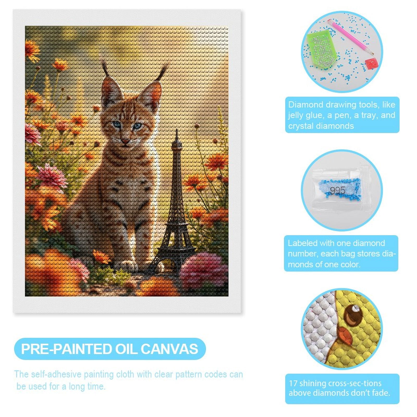 Diamond Art Kits for Adults, Lynx Nature Flowers Miniature Tower 5D Diamond Painting Kits for Adults Beginners, DIY Full Drill Diamond Painting, Gem Art and Crafts 12x16