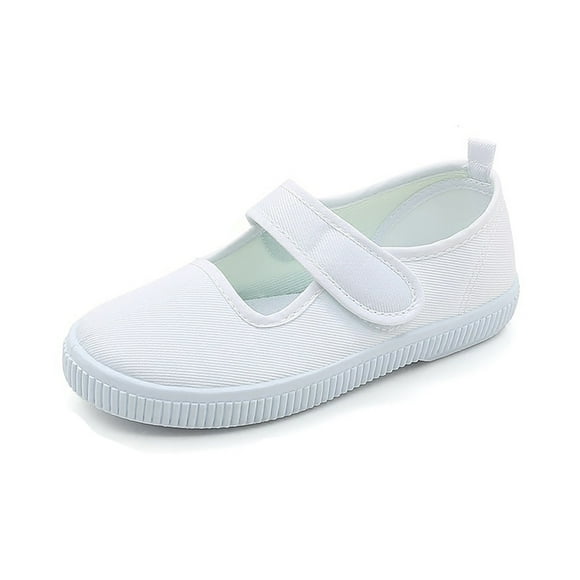 Kids' Breathable Canvas Shoes – Lightweight Prewalker & Kindergarten Sneakers For Boys/Girls | Hook & Loop Closure (Sizes 22 41) White Indoor Dance Shoes White3 25/5 —6
