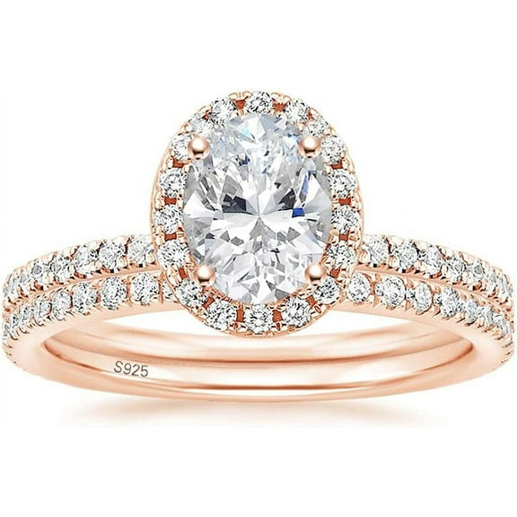 1.5CT 925 Sterling Silver Cubic Zirconia Bridal Rings Sets Oval Cut CZ Engagement Rings Wedding Band for Women Size 4-10