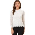 thumbnail image 1 of BluFloral Con Cuello De Volantes Y ManLarCon Encaje Superior PaMujer Blanco 3XL, 1 of 5