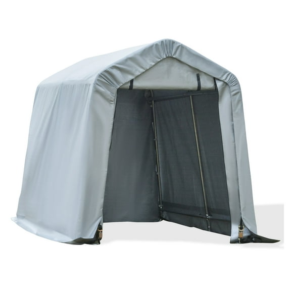 6' x 8' Carport Portable Garage, Heavy Duty Storage Tent, Patio Storage Shelter w/ Anti-UV PE Cover and Double Zipper Doors, for Motorcycle Bike Garden Tools, Light Gray